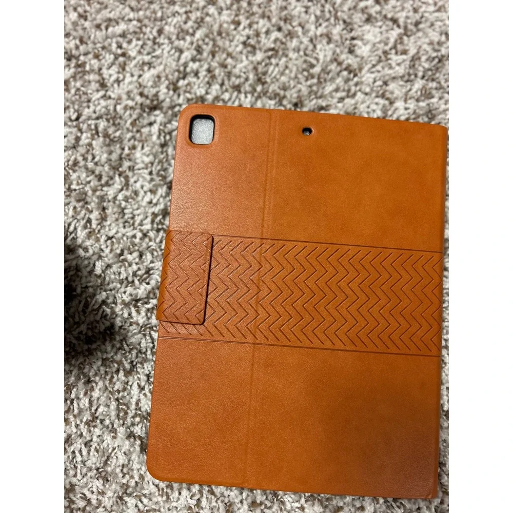 Auaua Brown Leather Tablet Folio Case Chevron Embossed Magnetic Cover